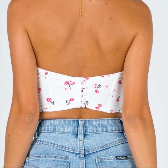PRINCESS POLLY Floral Print White Bustier Corset Style Crop Tube Top - Picture 3 of 4